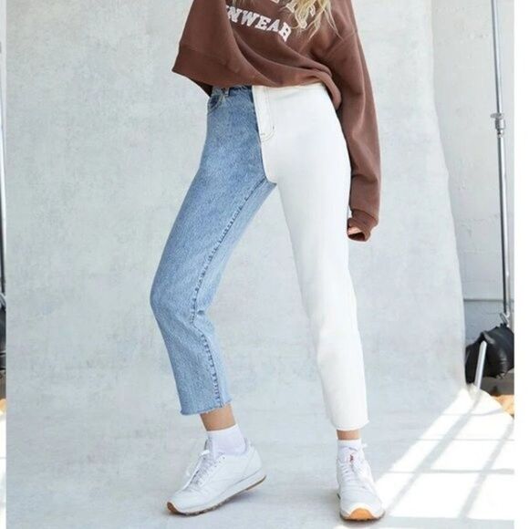 Pacsun | Two Tone High Rise Straight Raw Hew Jeans Sz 25 - Picture 1 of 10